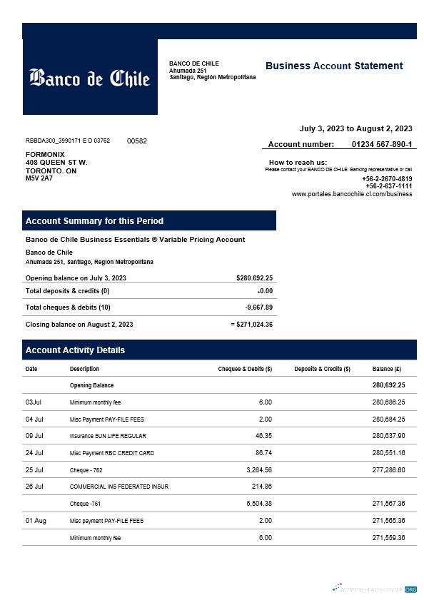 Download Banco de Chile organization statement Word and PDF template Photoshop template